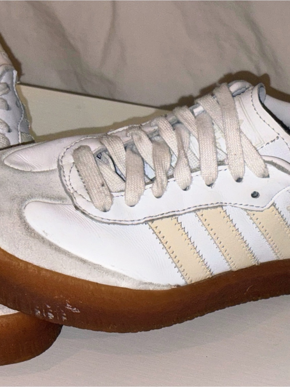 adidas Samba Women’s White and Cream Leather Sneakers with Gum Sole - Picture 11 of 11
